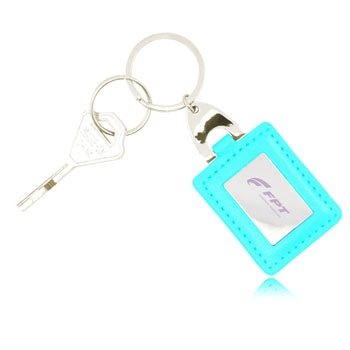 Square Leather Keychain With Metal Plate