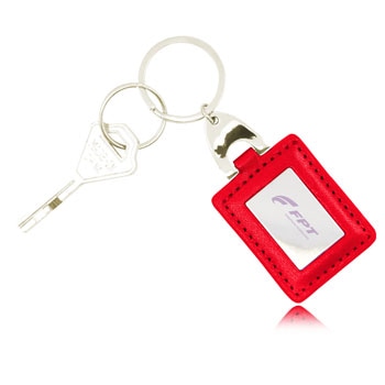 Square Leather Keychain With Metal Plate