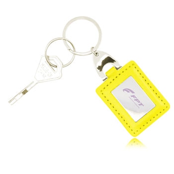 Square Leather Keychain With Metal Plate