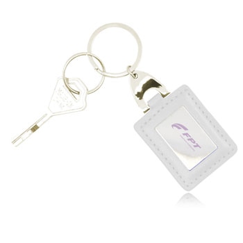 Square Leather Keychain With Metal Plate