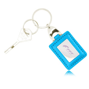 Square Leather Keychain With Metal Plate