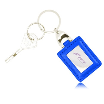 Square Leather Keychain With Metal Plate