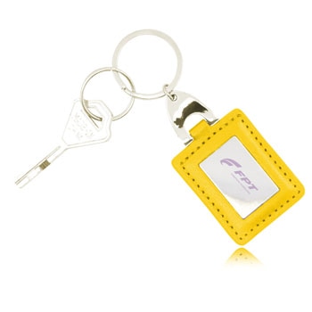 Square Leather Keychain With Metal Plate