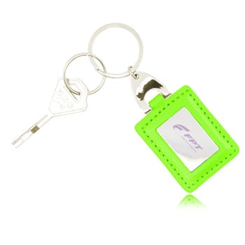 Square Leather Keychain With Metal Plate