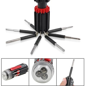 Multi 8 in 1 Screwdriver Set Torch Flashlight