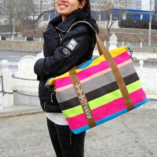 Ladies Strip Tote Shopping Handbag