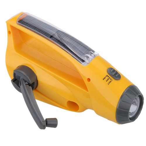 Emergency Portable Solar Power Crank With LED Flashlight 