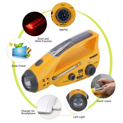 Emergency Portable Solar Power Crank With LED Flashlight 