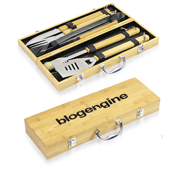 5 Piece Bbq Set In Bamboo Box 