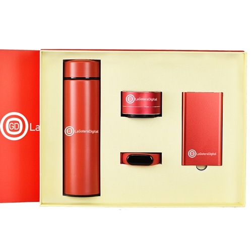 Smart Watch & Power Bank Gift Set with Blutooth Speaker & Thermos Bottle