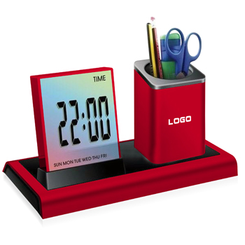 Colorful LED Desk Clock Pen Holder