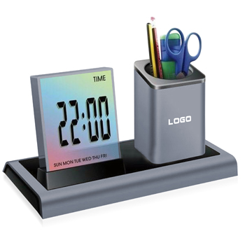 Colorful LED Desk Clock Pen HolderÂ