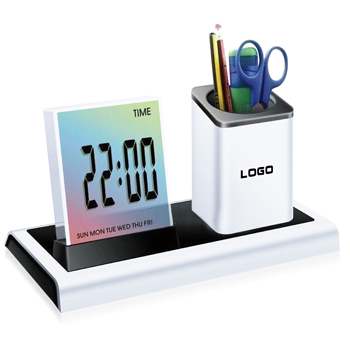 Colorful LED Desk Clock Pen Holder