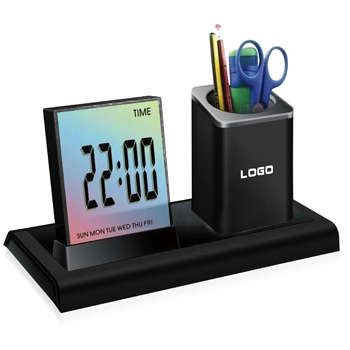 Colorful LED Desk Clock Pen Holder