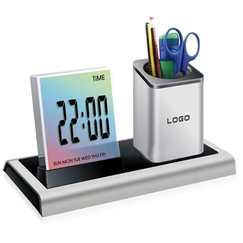 Colorful LED Desk Clock Pen HolderÂ