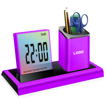 Colorful LED Desk Clock Pen HolderÂ