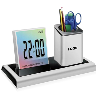 Colorful LED Desk Clock Pen Holder