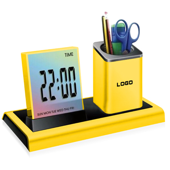 Colorful LED Desk Clock Pen Holder